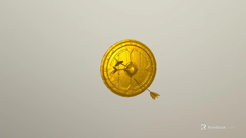 Golden Circular Sculpture Carving With Intricate Patterns And Arrow Detail 3d model 