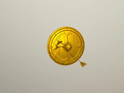 Golden Circular Sculpture Carving With Intricate Patterns And Arrow Detail 3d model