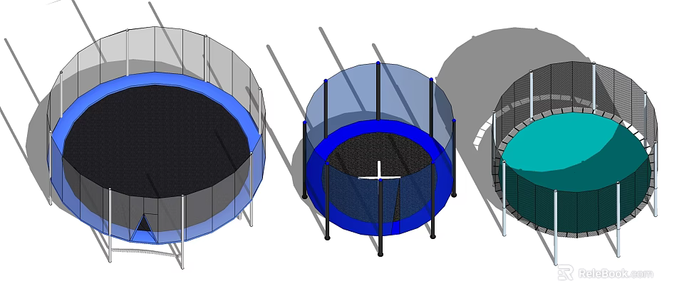 Round Outdoor Trampoline With Safety Net And Different Colors For Sports Equipment 3d model 