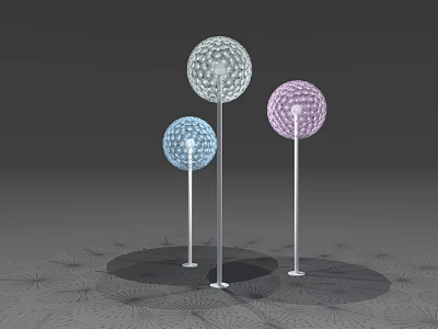 Decorative Outdoor Lights with Spherical Mesh Design and Colorful Pole Mounted Structures 3d model