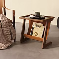 Wooden Side Table Design With Books Cup And Lower Shelf In Cozy Living Corner