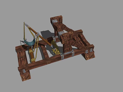 Ancient Wooden Medieval Weapon With Mechanical Rope And Metal Fittings Structure 3d model