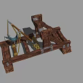 Ancient Wooden Medieval Weapon With Mechanical Rope And Metal Fittings Structure