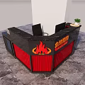 Modern Black Red Reception Desk With Flame Design And Vertical Red Slats