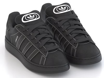 Black Classic Adidas Style Sneakers With Three Stripes And Logo Design 3d model