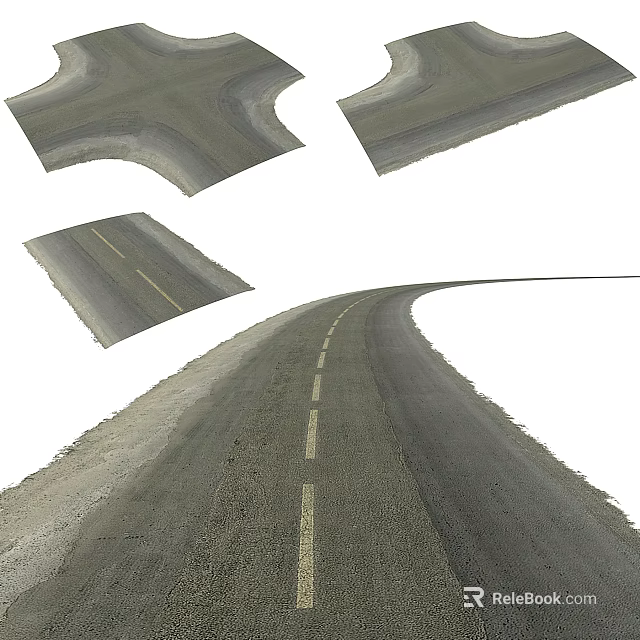 Essential Road Infrastructure Components Including Curved And Straight Road Segments With Dashed Lane Markings 3d model 