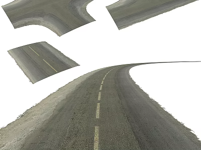 Essential Road Infrastructure Components Including Curved And Straight Road Segments With Dashed Lane Markings 3d model