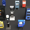 Different Food Snacks And Drinks In Vintage Colorful Vending Machines