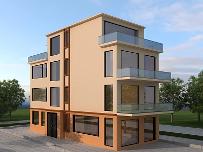 Modern Detached Villa With Light Brown Exterior Multi Storey Balconies Glass Railings And Large Windows 3d model