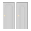 White Swing Doors With Arched Lines And Golden Door Handles Design