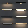 Multiple Modern Slim Rectangular Wall Lamps with Black Gold Frames Mounted on Gray Wall