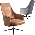 Tan Leather Leisure Chair with Armrests Pillow and Star Shaped Metal Base