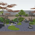 Zen Courtyard Garden With Japanese Maple Trees Bamboo Fence Stone Lantern And Pebble Path
