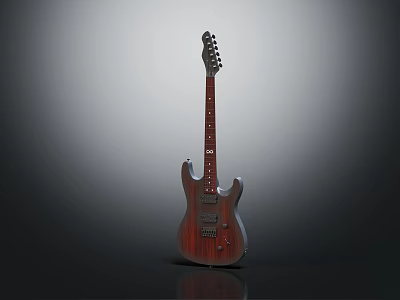 High Quality Wooden Electric Guitar With Polished Red Brown Finish And Modern Design 3d model