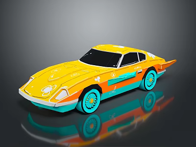 Yellow Sports Car With Orange Blue Accents Streamlined Design And Blue Wheels 3d model