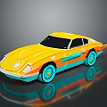 Yellow Sports Car With Orange Blue Accents Streamlined Design And Blue Wheels