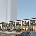 Bustling Modern Commercial Street With Contemporary Architecture Storefronts Pedestrians Lush Greenery And Waterfront Promenade