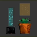 Vibrant Green Leafy Plant in Orange Pot With Black Watering Can Blue Liquid And Sparkles
