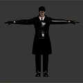 Human Character In Black Coat And Hat Standing With Arms Outstretched