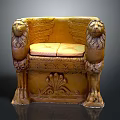 Ornate Office Chair Featuring Lion Head Armrests Wings Yellow Cushioned Seat And Carved Legs