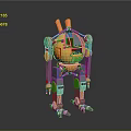 Mechanical Robot 3D Model With Orange Gray Spherical Body Mechanical Arms Legs And Antennae