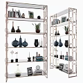 Modern Decorative Shelving Unit With Metal Frame Displaying Vases Plants Photo Frames And Books