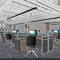 Modern Public Office Space With Open Layout Workstations Computers Office Chairs And Carpeted Floor 3d model