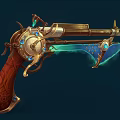 Ornate Steampunk Fantasy Weapon Pistol Featuring Blue Gemstones Wooden Grip And Glowing Blade