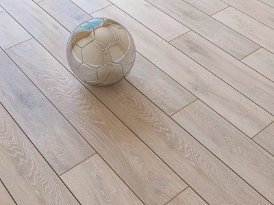 Wooden Stool With Soccer Ball Placed On Light Oak Hardwood Floor 3d model