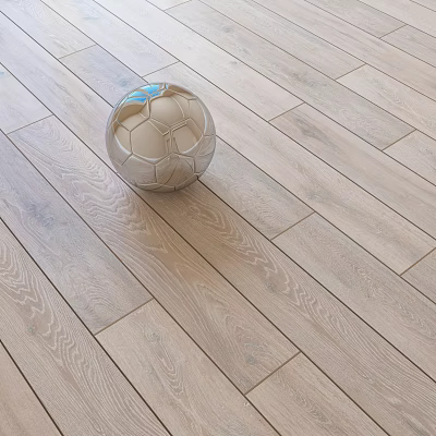 Wooden Stool With Soccer Ball Placed On Light Oak Hardwood Floor 3d model