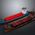 Two Cargo Ships With Red Deck And Brown Hull On Water Surface