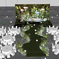 Floral Display With Green Foliage Background White Elephant Decoration And Illuminated Letters