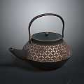 Traditional Decorative Teapot With Geometric Pattern Round Lid And Wooden Handle