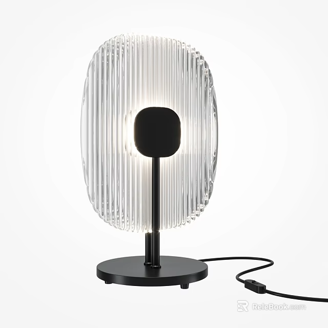Modern Minimalist Table Lamp With Ribbed Transparent Shade And Black Base 3d model 