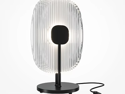 Modern Minimalist Table Lamp With Ribbed Transparent Shade And Black Base 3d model