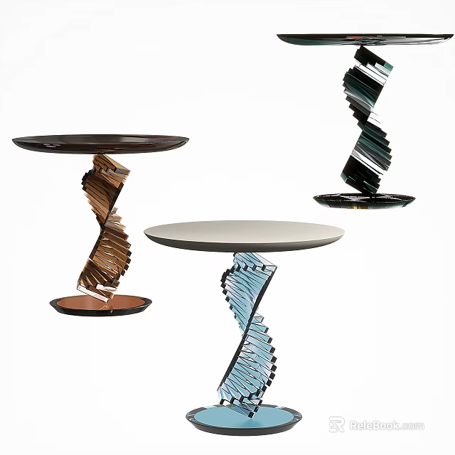 Modern Side Table With Spiral Base And Round Top In Various Colors 3d model