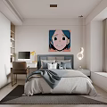 Bright Kids Room Interior With Bed Cartoon Painting Desk Lamp And Window