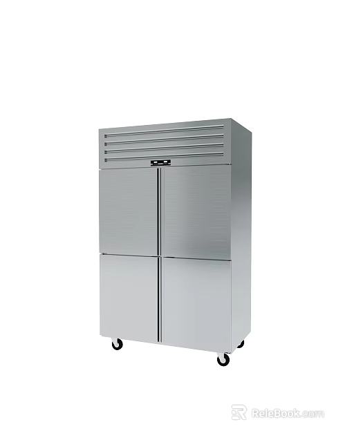 Stainless Steel Commercial Refrigerator with Four Doors Top Vents and Mobile Casters 3d model 