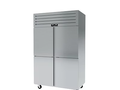 Stainless Steel Commercial Refrigerator with Four Doors Top Vents and Mobile Casters 3d model