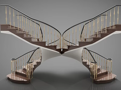 Modern Elegant Spiral Staircase Design With Wooden Steps And Metal Handrail 3d model