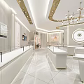 Elegant Modern Jewelry Store Interior With Glass Display Cases Chandeliers And Marble Floors