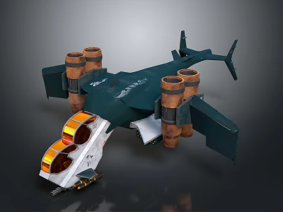 Futuristic Cosmic Spacecraft Design With Dark Body Wings Cylindrical Engines And Transparent Orange White Cockpit 3d model