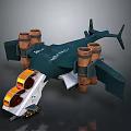 Futuristic Cosmic Spacecraft Design With Dark Body Wings Cylindrical Engines And Transparent Orange White Cockpit