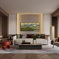 Elegant Modern Living Room Interior Design With Sofa Coffee Table Chair Artwork And Rug