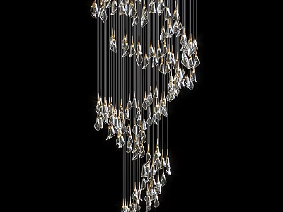 Modern Crystal Chandelier with Transparent Hanging Pendants Shiny Design Against Black Background 3d model