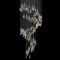 Modern Crystal Chandelier with Transparent Hanging Pendants Shiny Design Against Black Background