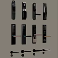 Various Modern Door Locks With Smart And Traditional Handle Designs On Wall 3d model