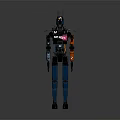 Mechanical Robot Character With Blue Black Armor And Orange Accent Limbs 3d model