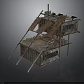 Rustic Container Building Structure With Sloped Wooden Roof And Metal Ladder
