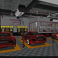 4S Shop Interior With Red Sports Car Service Bay Repair Tools And Checkered Floor